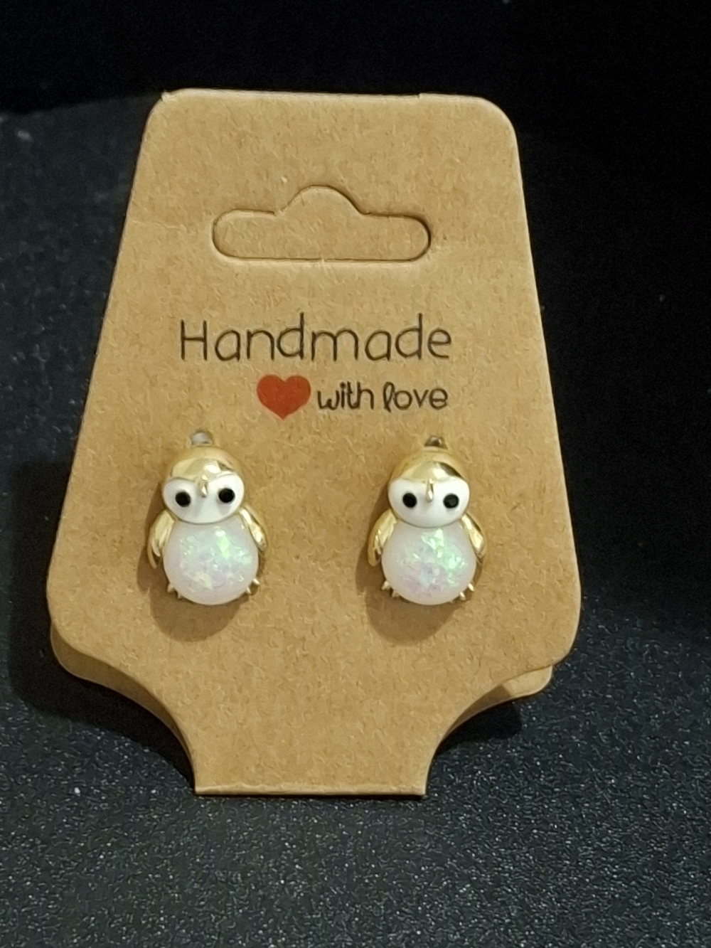 Handmade Gold Owl Opal Stud Earrings
